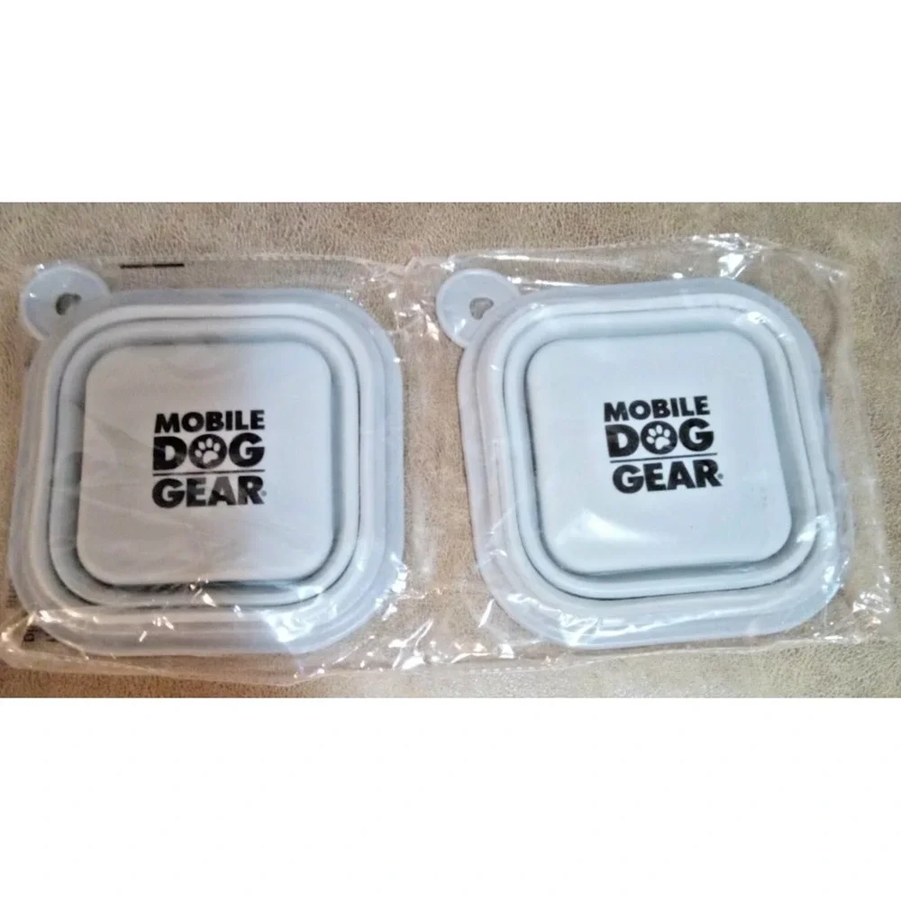 Lot of 2 Collapsible Dog Bowl with Carabiner Pet Travel Dish White